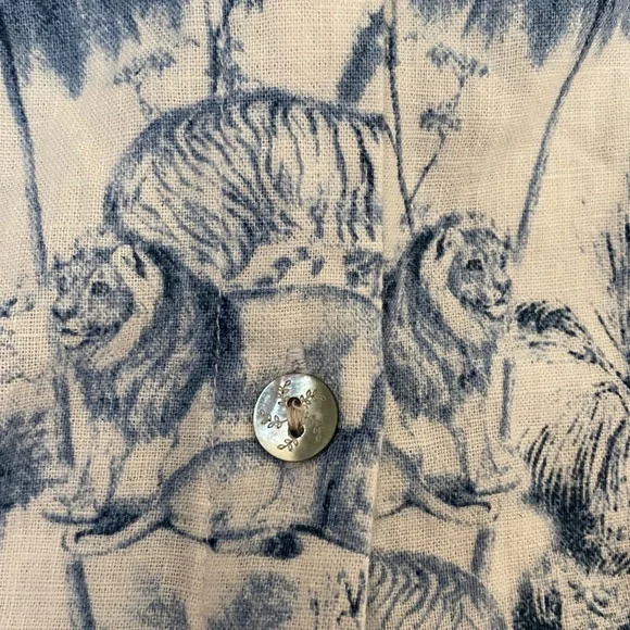 Rachel Zoe White and Blue Safari Linen Blend Midi Shirt Dress with Waist Tie - Picture 10 of 10